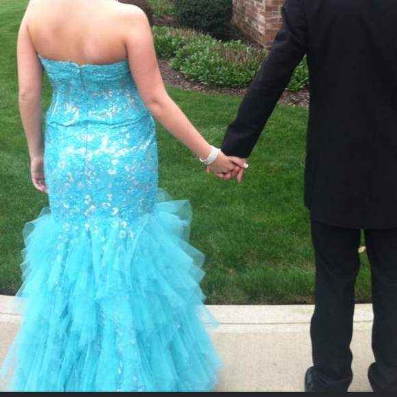Jovani Blue Mermaid Prom Dress - Picture 5 of 5